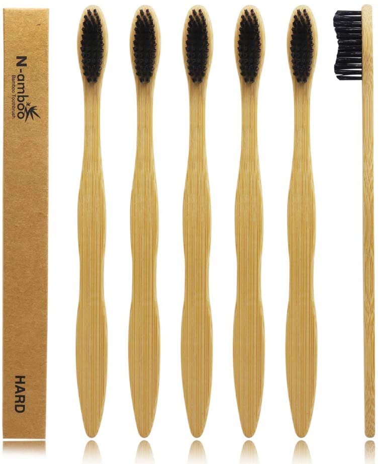 N-amboo Bamboo Toothbrush Set - Eco-Friendly, Hard Bristles, Pack of 6