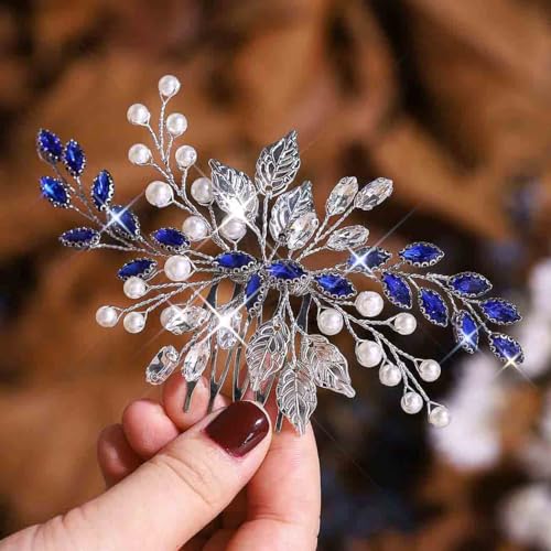 Navy Blue Rhinestone & Pearl Bridal Hair Comb - Wedding & Special Occasion Hair Accessories