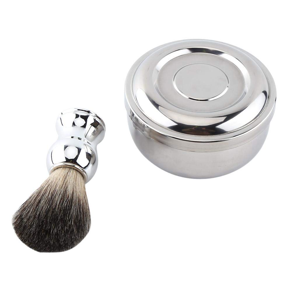 Qkiss Men's Shaving Set with Alloy Soap Mug Bowl & Lid, Silver Handle Faux Hair Brush, Professional Grooming Kit for Men's Daily Shaving Routine - Complete Wet Shaving Essentials