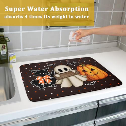 Halloween Dish Drying Mat 18x24 - Spooky Pumpkin & Ghost Design