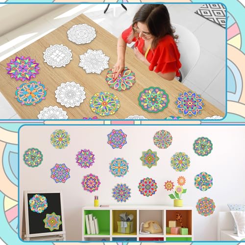 48 Pcs Mandala Coloring Cutouts Set for DIY Art Projects