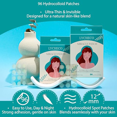 Lycheco Invisible Hydrocolloid Pimple Patches - 96 Count for Acne Spot Treatment
