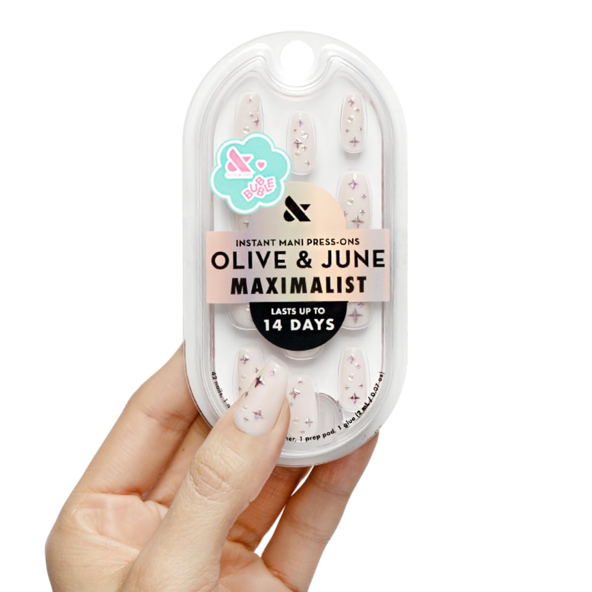 Maximalist Press-On Nails | 42 Non-Toxic Fake Nails in 21 Sizes | Short Almond Sparkle Party Design