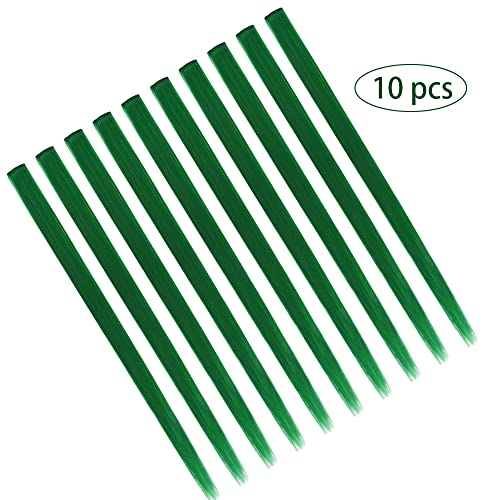 YTBYT 22in Green Colored Clip-In Hair Extensions for Women & Kids - Straight Synthetic Highlights