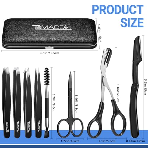 TsMADDTs Black Eyebrow Kit - 8 in 1 Trimmer, Scissors & Tweezers Set
