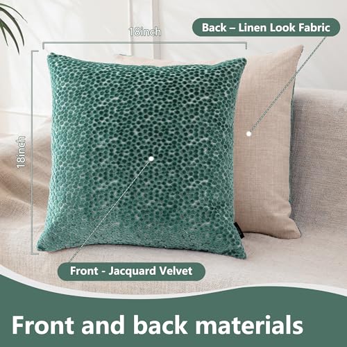 FIFU 18x18 Inch Teal Green Jacquard Velvet Throw Pillow Covers - Set of 2