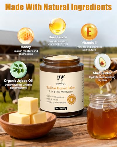 Whipped Tallow and Honey Balm - Natural Moisturizer for Face & Body - 5oz