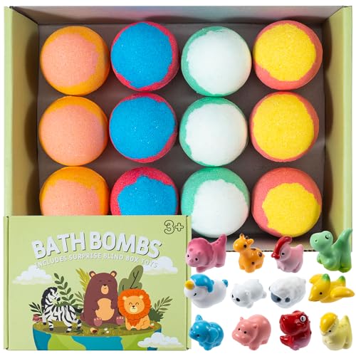 Bath Bombs for Kids with Animal Toys - 12 Pack, 40g Each
