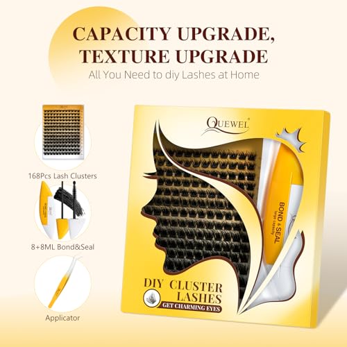 QUEWEL 3D Cluster Lashes Kit - 168 Pcs with 16ml Bond & Seal