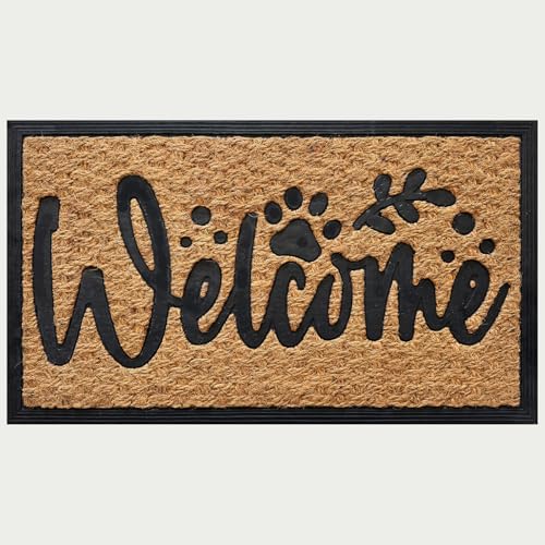 Funny Non-Slip Coconut Coir Doormat with Dog Paw Design - 30x17 Inch