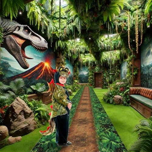 Dinosaur Jungle Runner Rug 42x118 Inches - Washable Carpet for Parties