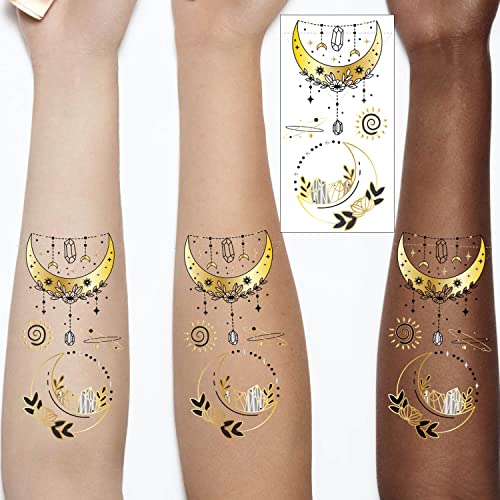Glaryyears Metallic Gold Temporary Tattoos Pattern B Waterproof Painless Body Art