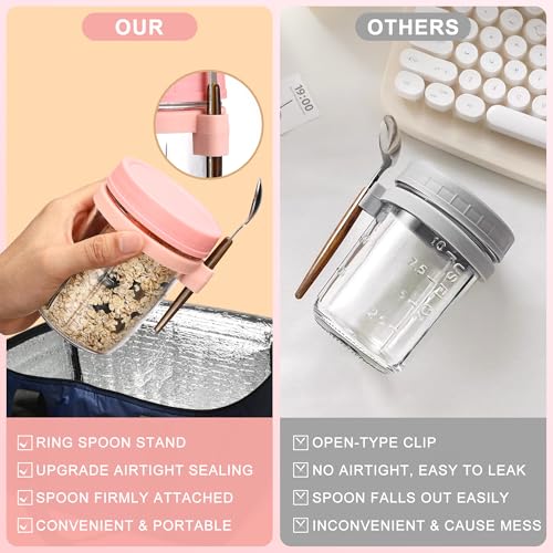 16oz Glass Mason Jars for Overnight Oats - 2 Pack with Lids & Spoon