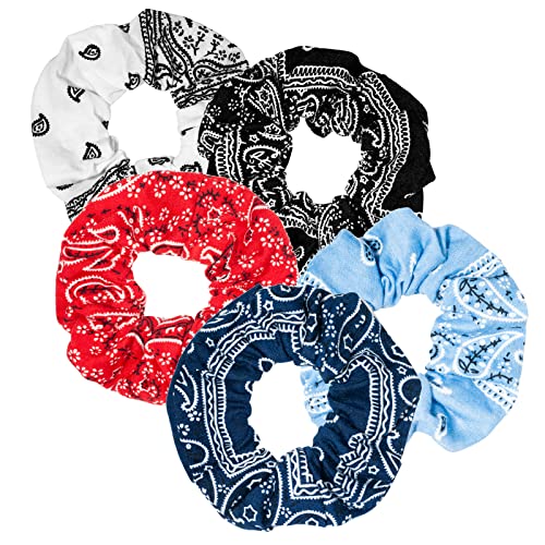 Paisley Print Cotton Scrunchies Hair Ties 5PCS for Women, Elastic Hair Elastics