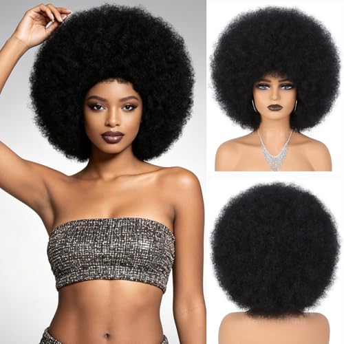 70s Afro Puff Wig Synthetic Curly Hair for Daily Use and Costumes