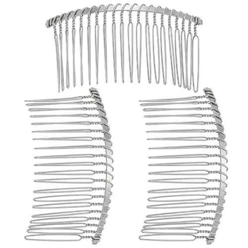 3-Piece Silver Veil Comb Set with 20 Extra-Long Teeth