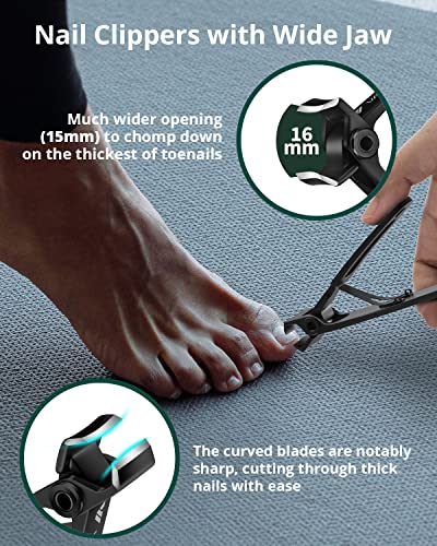 VANWIN Heavy Duty Nail Clipper Set with Catcher - Black+Green