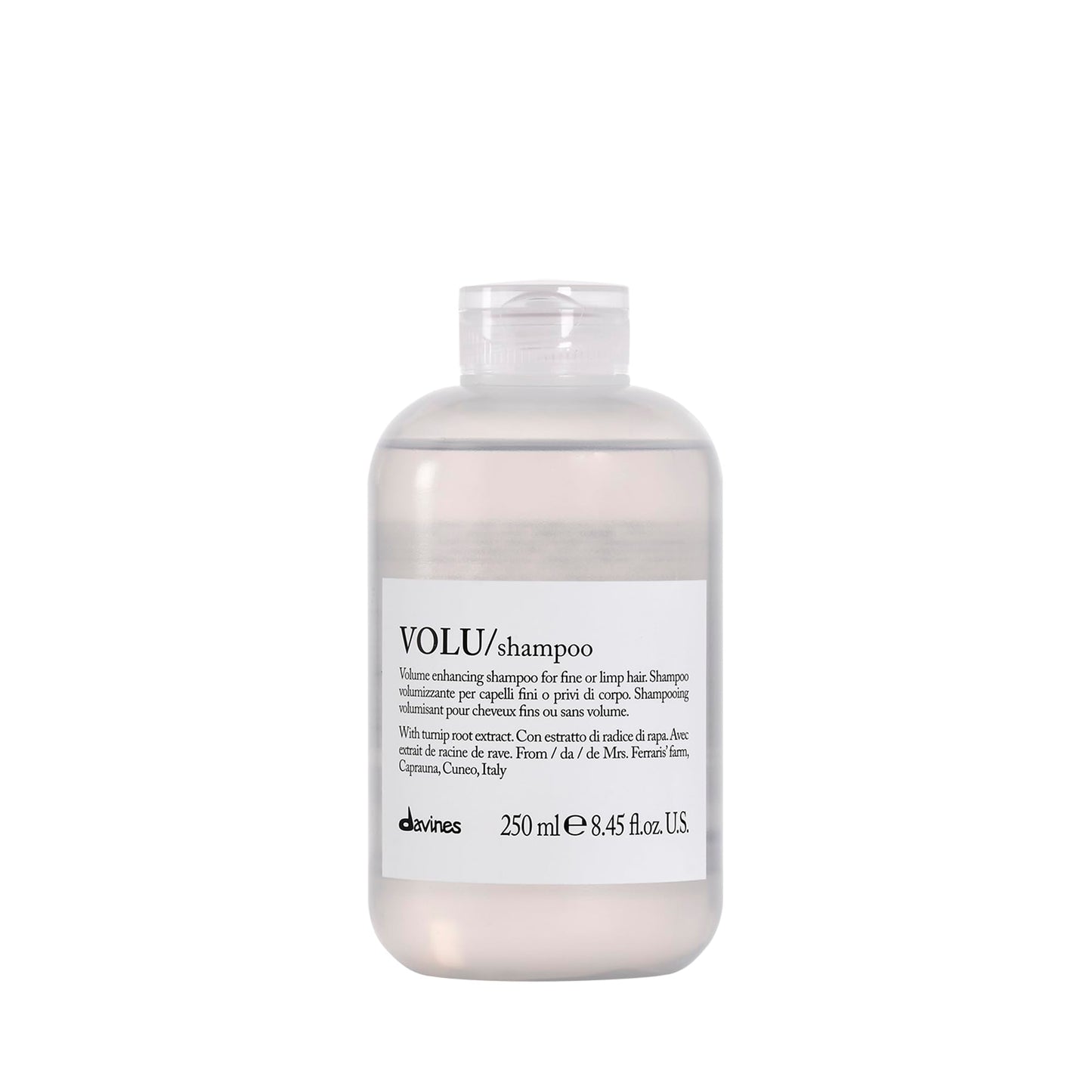 Davines VOLU Shampoo, Volumizing Gentle Cleansing Action for Fine or Limp Hair - Making it Soft and Light with a Lasting Boost of Body and Volume with Turnip Root Extract, 8.45 Fl Oz
