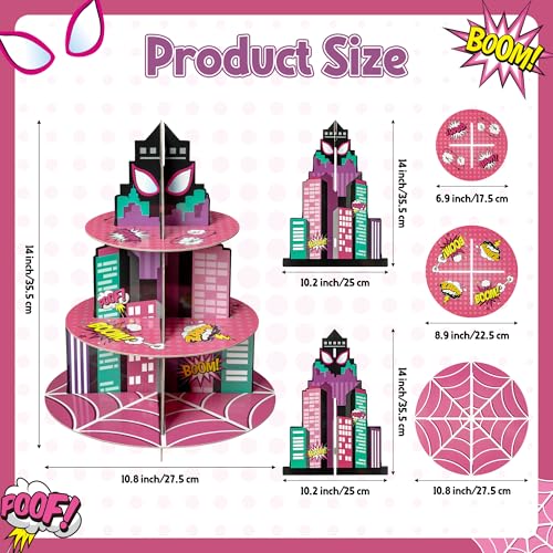 Pink Spider Cupcake Stand - 3 Tier Cardboard Dessert Holder for Parties