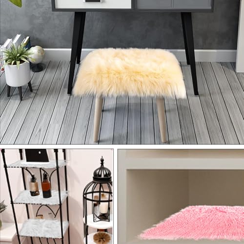 Faux Fur Sheepskin Square Chair Cover - Soft Anti-Slip Seat Pad (1.3 x 1.3Ft)