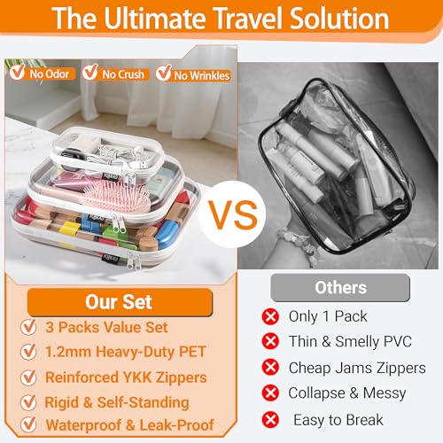 YQBRAO Clear Hard Shell Organizer Cases, 3-Pack (Large, Medium, Small)