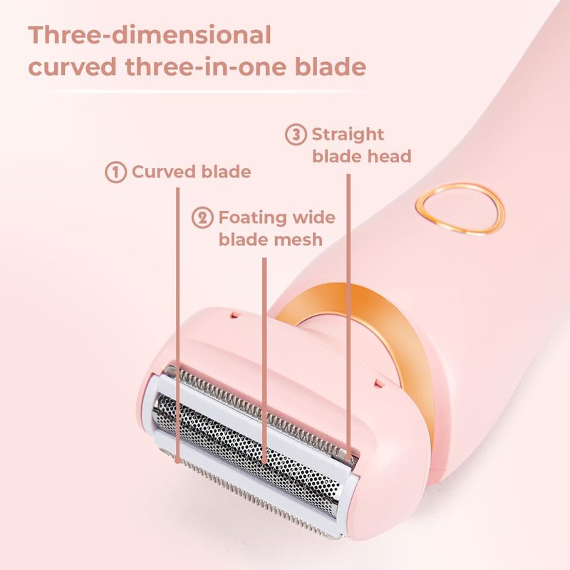 Women Intimate Shaver, Body Groomer Dual Head Bikini Trimmer 2 in 1 Electric Razors Cordless Dry/Wet Use for Pubic Hair, Armpit, Facial Hair Painless Removal Waterproof Rechargeable, for Underarm Leg