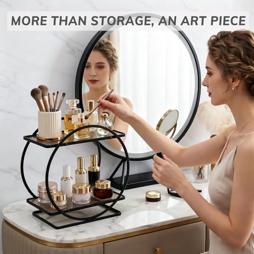 2-Tier Metal Bathroom Organizer, Countertop Makeup & Perfume Shelf, Black