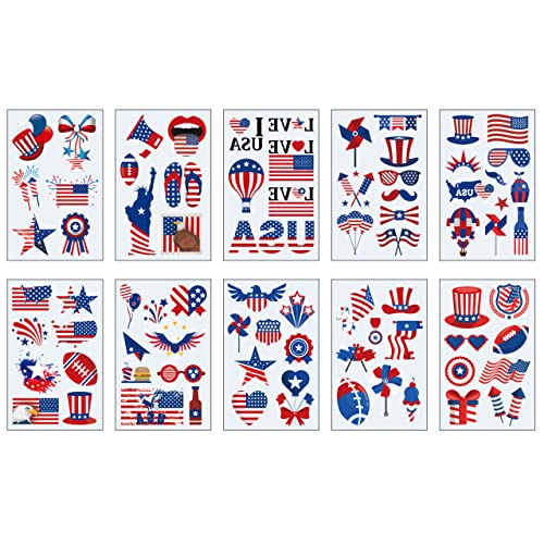 AWINMAY Classic Styles 90Pcs Fourth of July Temporary Tattoos – American Flag & US Themed Party Favors