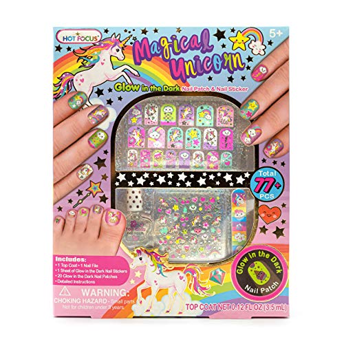 Hot Focus Unicorn Nail Art Kit - Glow in the Dark Stickers & Polish