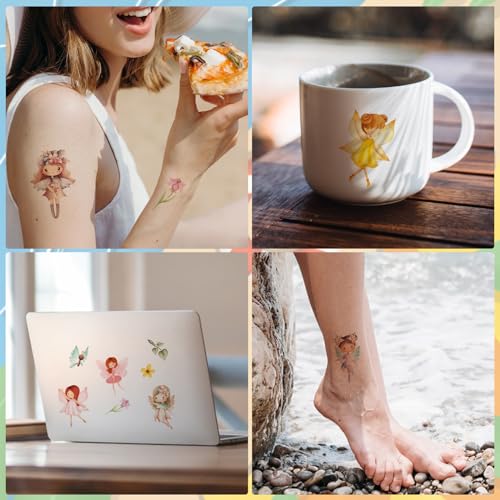 Fairy Temporary Tattoos - 12 Waterproof Floral Body Art Sheets
