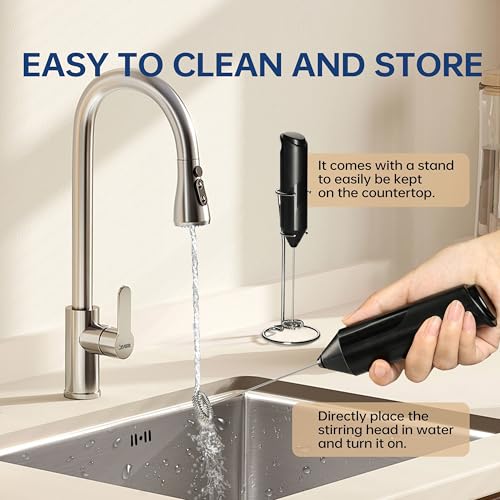 YSSOA Electric Milk Frother with Stainless Steel Stand - Battery Operated Whisk for Coffee, Latte, Matcha, Hot Chocolate