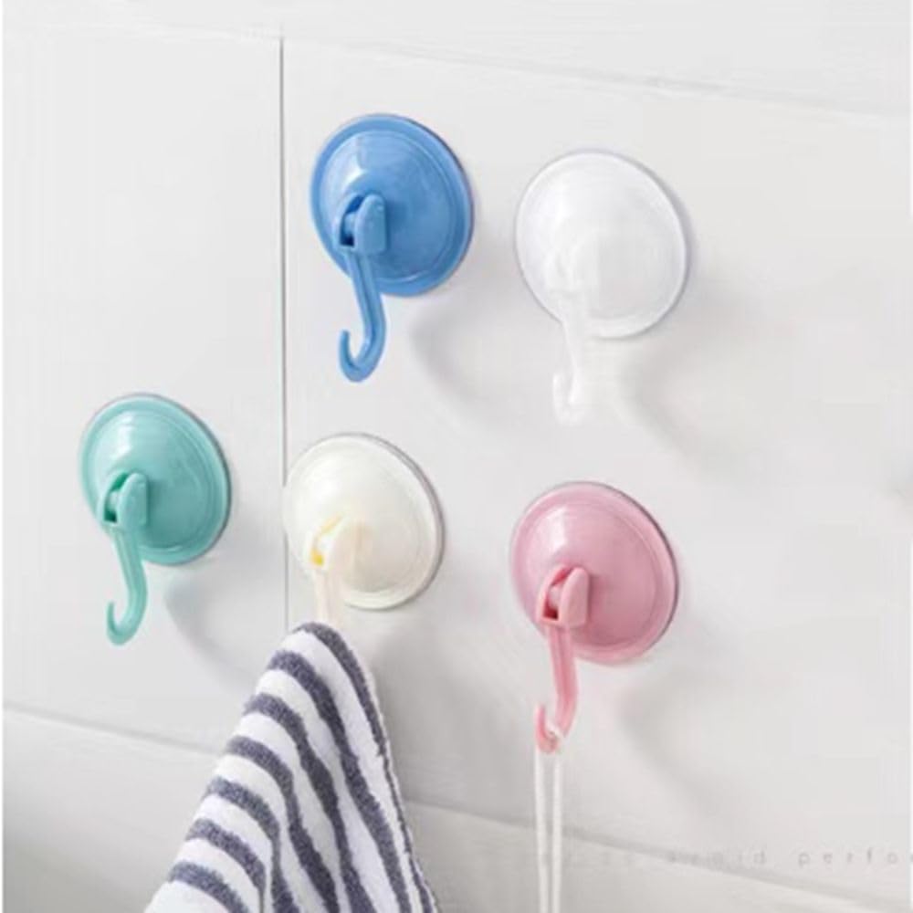 Clothe Hangers Self Adhesive Portable Punch-Free Vacuum Suction Cup Hook Multifunctional Round Towel Racks (White)