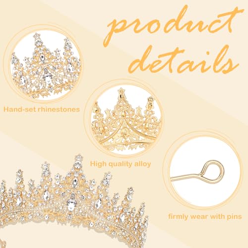 Semato Gold Crown for Women Tiaras with Gemstones – Baroque Vintage Headpiece (Gold)