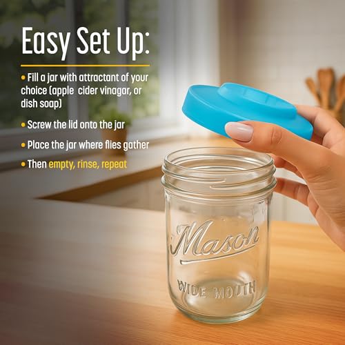 Fruit Fly Catching Lids for Wide Mouth Mason Jars - 4 Pack