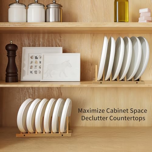 DEBETOOL Bamboo Dish Rack Holder - 2-Pack Vertical Plate Organizer