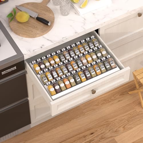 Expandable 3-Tier Spice Drawer Organizer for Kitchen Cabinets
