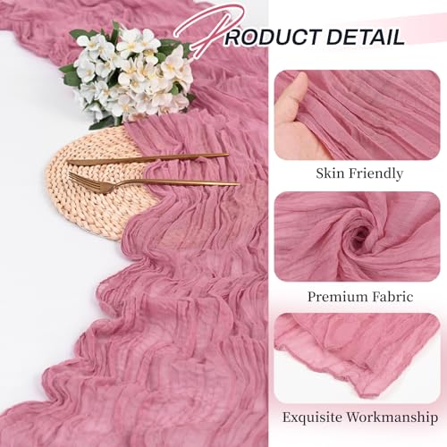 Dusty Rose Cheesecloth Table Runner - 4 Pack, 12FT Rustic Decor