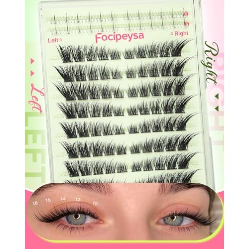 Focipeysa Wispy Lash Clusters Spiky Eyelash Clusters 10-18mm Eyelash Extensions Fox Eye Eyelash Right Left Individual Lashes Foxtail Lashes Thin Soft Lash Extension Waterproof Lash Cluster