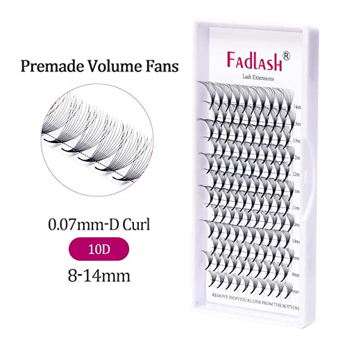 FADLASH Lash Extension 10D 0.07 D Curl Premade Fans Mix Tray 8-14mm Short Stem
