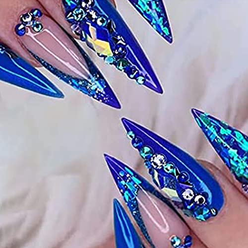 XEAOHESY 1620Pcs Red & Blue Nail Rhinestones for Nails & Crafts, Multi-Shaped & Sized Gems