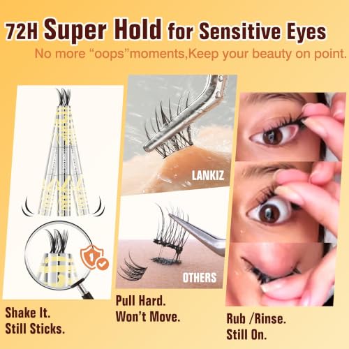 LANKIZ Sensitive Lash Cluster Glue - Variation 01, 72H Waterproof Hold, Latex-Free & Hypoallergenic Lash Bond & Seal