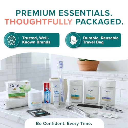 20 Piece Unisex Travel Hygiene Kit with Toiletries & Personal Care Essentials, TSA-Compliant, Individual and Bulk Packs Available