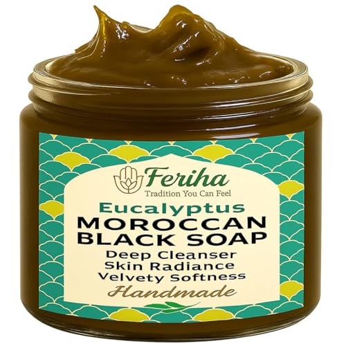 Moroccan Black Soap with Eucalyptus - Exfoliating Body & Face Cleansing Paste, 7oz