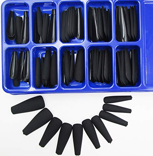 LoveOurHome 100pcs Matte Black Long Coffin Press-On Nails with Case