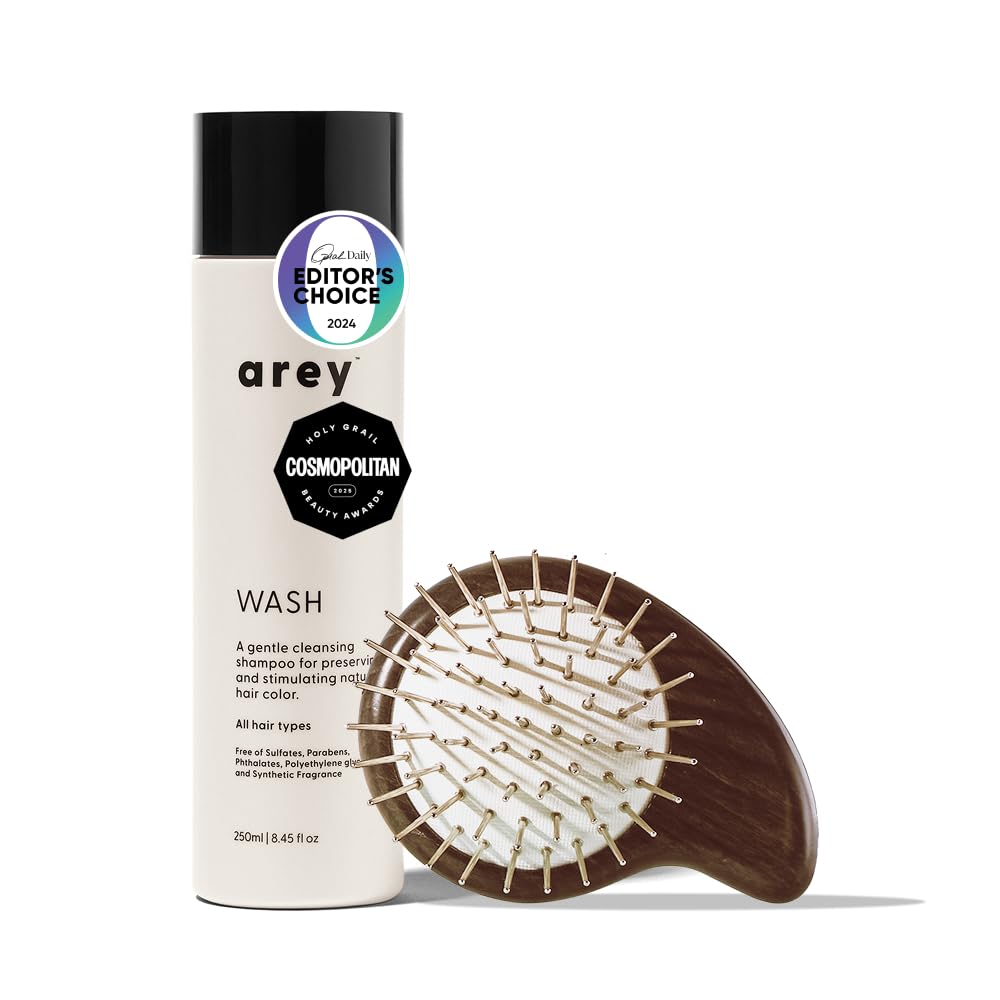 Arey Wash Shampoo & Scalp Brush Set - Proactive Clean & Scalp Care Bundle | Vegan Formula for Stronger Hair & Healthy Scalp