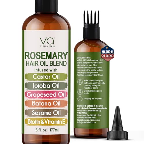 Blend Of Pure Rosemary Oil For Hair Growth With Castor, Batana, Jojoba Oil-Infused With Biotin & Vitamin E-Blend of Effective Hair Oils for Hair Growth-Strengthening Treatment-By Vital Affair-6 Fl Oz