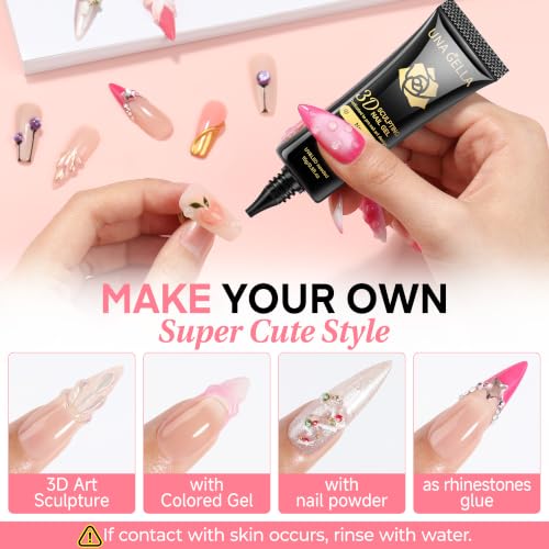 UNA GELLA 3D Nail Gel Sculpting Polish - Clear No Wipe, 15g