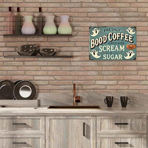Halloween Metal Tin Sign - Freshly Boo'd Coffee Decor 8x12in