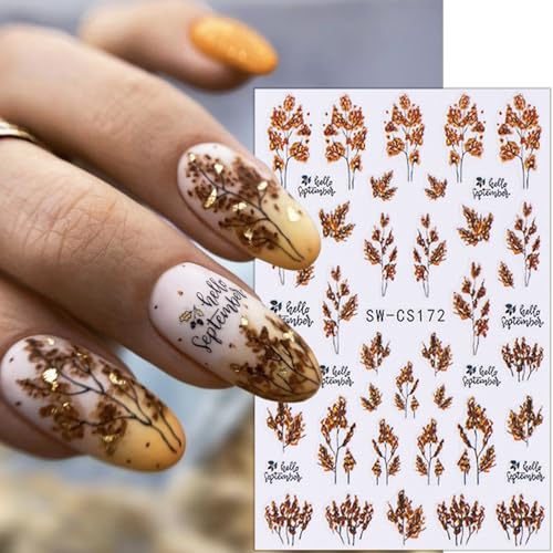 6 Sheets Fall Nail Art Stickers - 3D Self-Adhesive Floral Designs