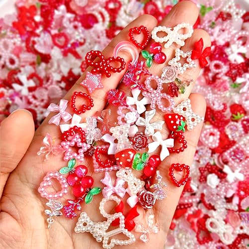 100PCS 3D Strawberry Nail Charms Set - Cherry & Butterfly Designs